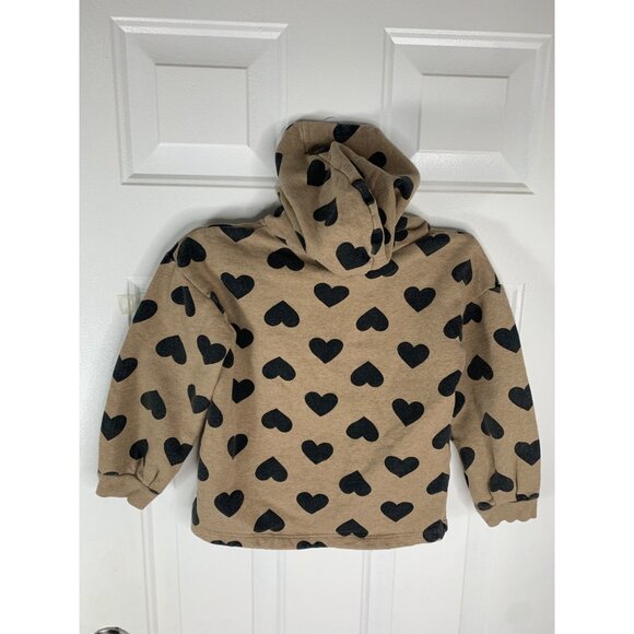Carters Kid Brown & Black Heart Pattern Fleece Hoodie For Children Size 7 - Picture 2 of 5